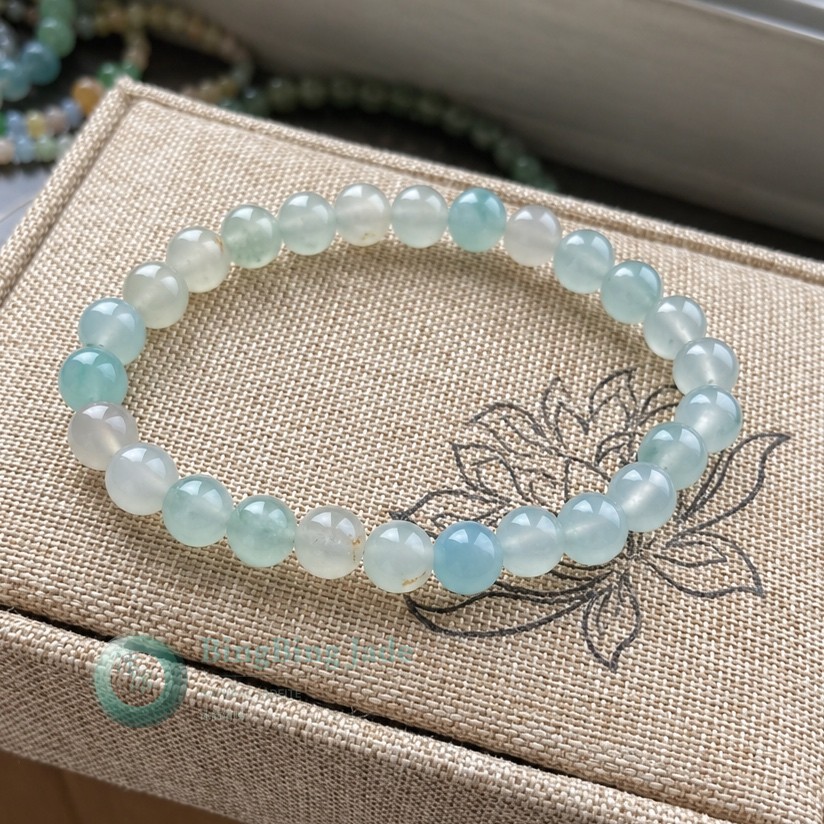 Glacial Mist Beaded Jadeite Bracelet 6.8mm