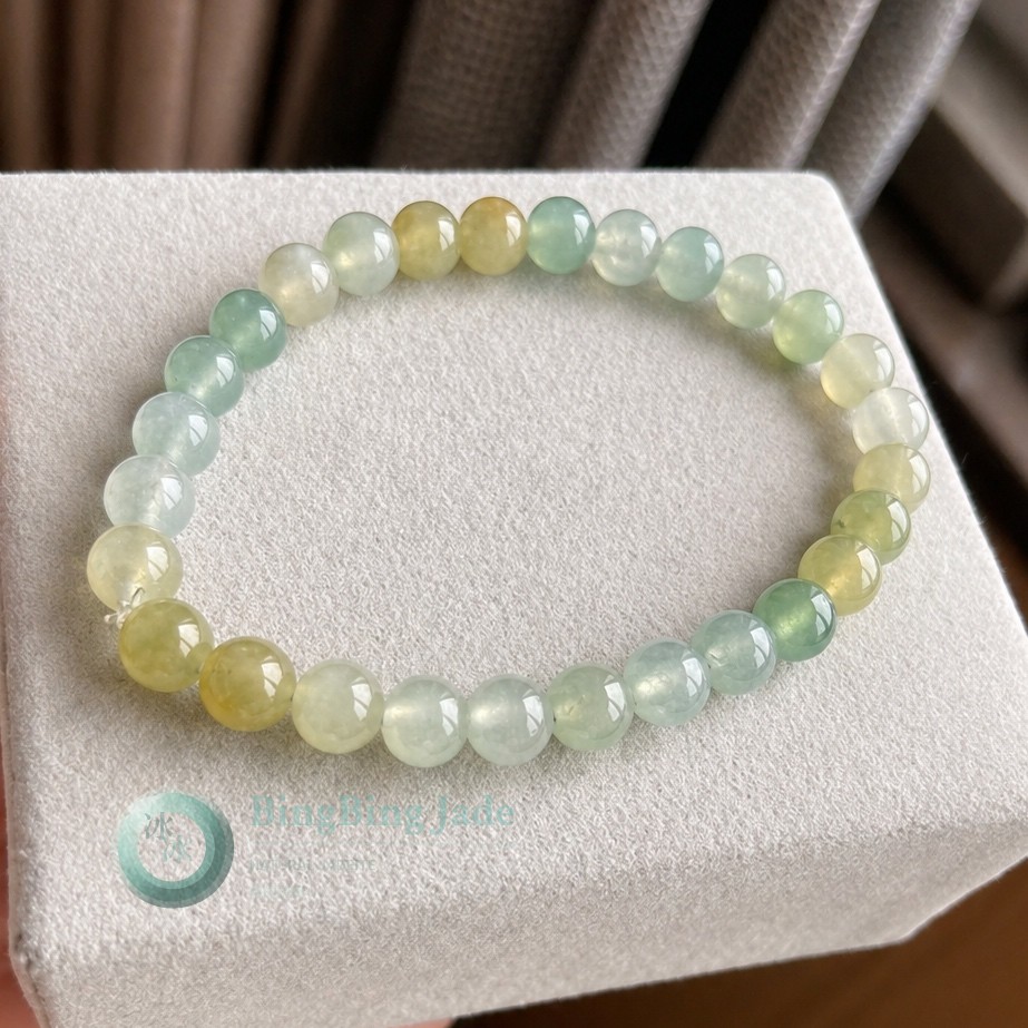 Spring Meadow Icy Translucent Jadeite Bead Bracelet ~6.3mm