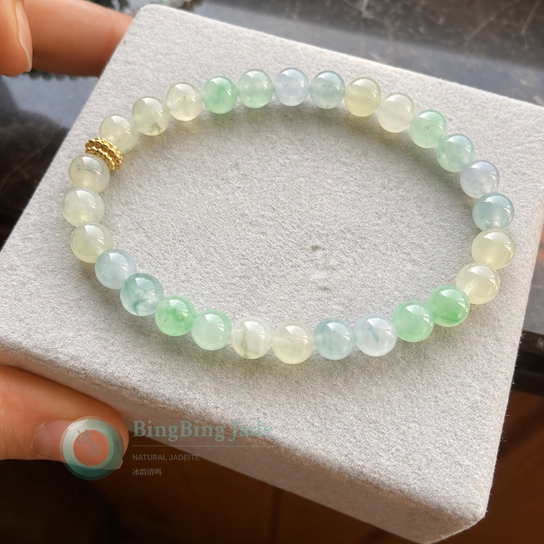 Pastel Spring Medley Jadeite Bead Bracelet 6mm