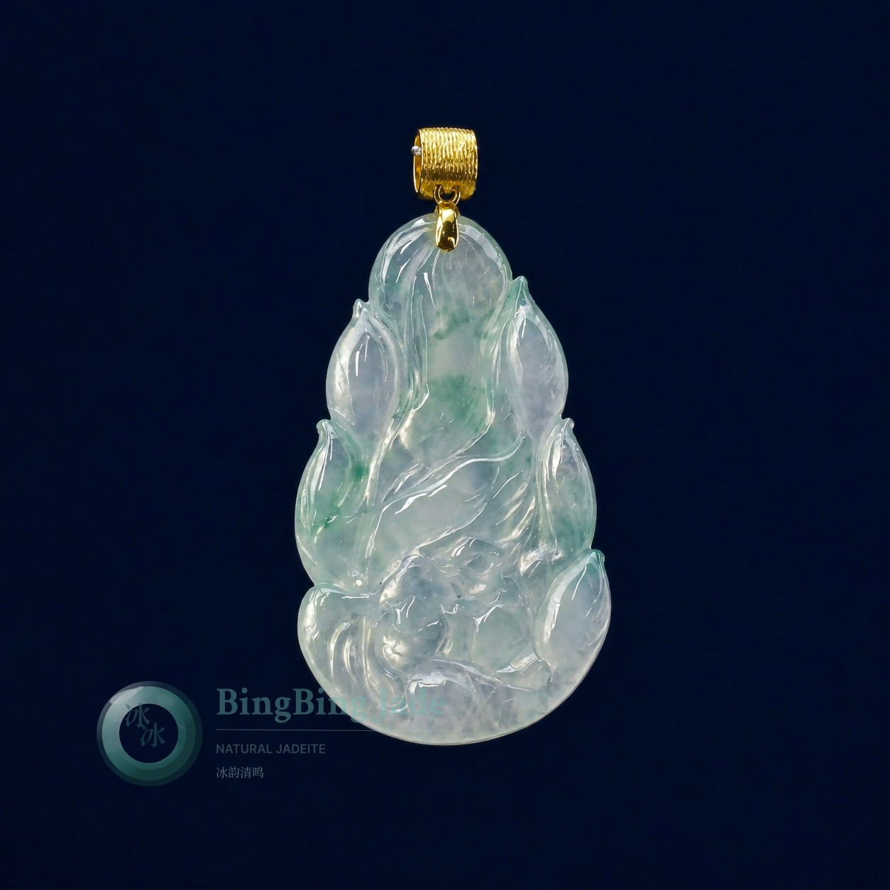 Icy Glutinous Fox Spirit Pendant with Floating Green Wisps