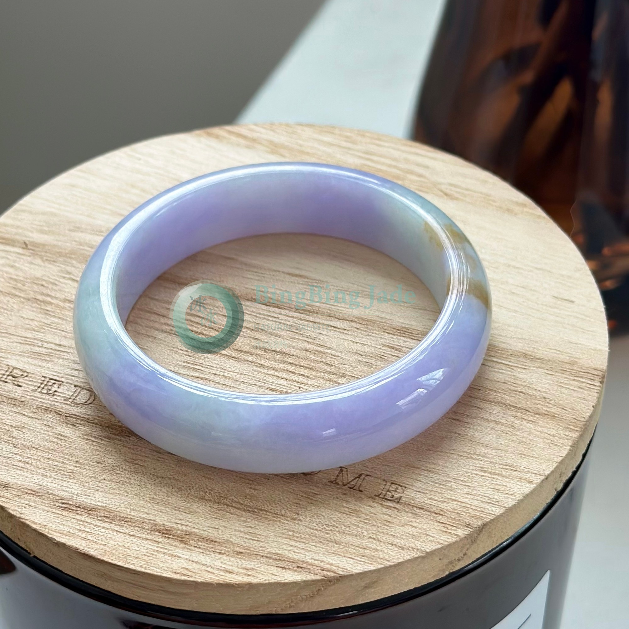 Lavender Bloom with Golden Koi Accent Bangle and Pastel Green Lucky Colors  57mm