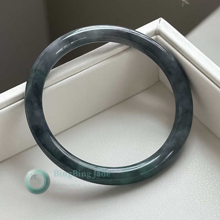 Deep Ocean Teal Jadeite Bangle — Moody Blue-Green with Quiet Depth 54.1mm