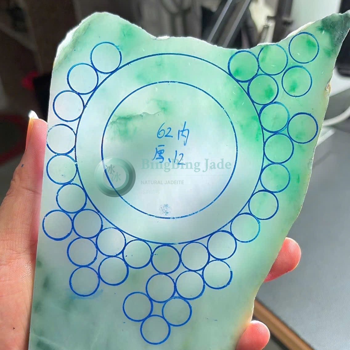 Misty Spring Meadow Jadeite Slab — Future Bangle 62mm with Satellite Beads