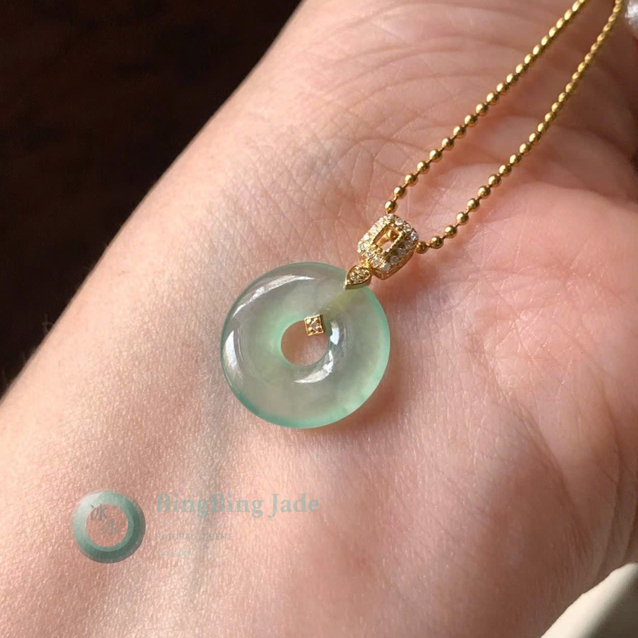 Icy Mint Donut Pendant with 18K Gold and Diamond Bail