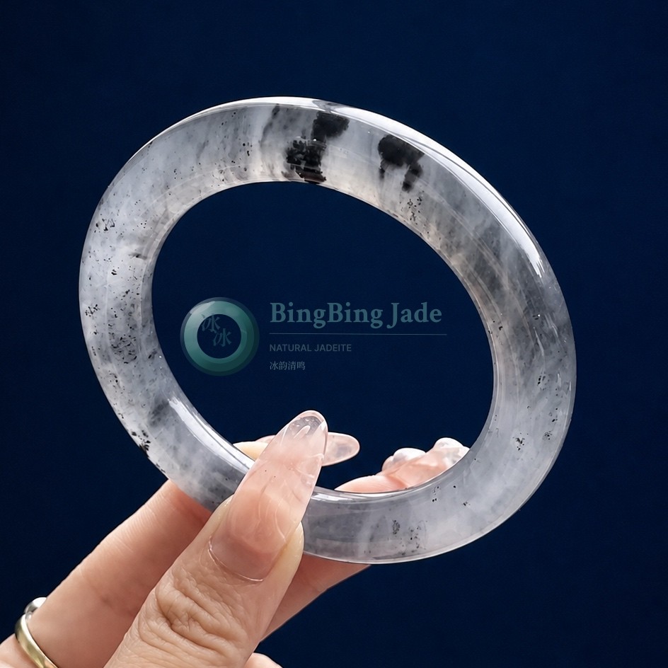 Ink Wash Landscape — Icy Translucent Round Bangle 58mm