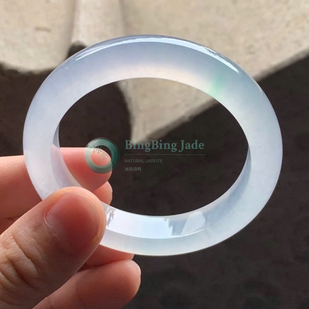 Luminous Icy Jelly Bangle 53mm — Ethereal Glow with Whisper of Spring Green