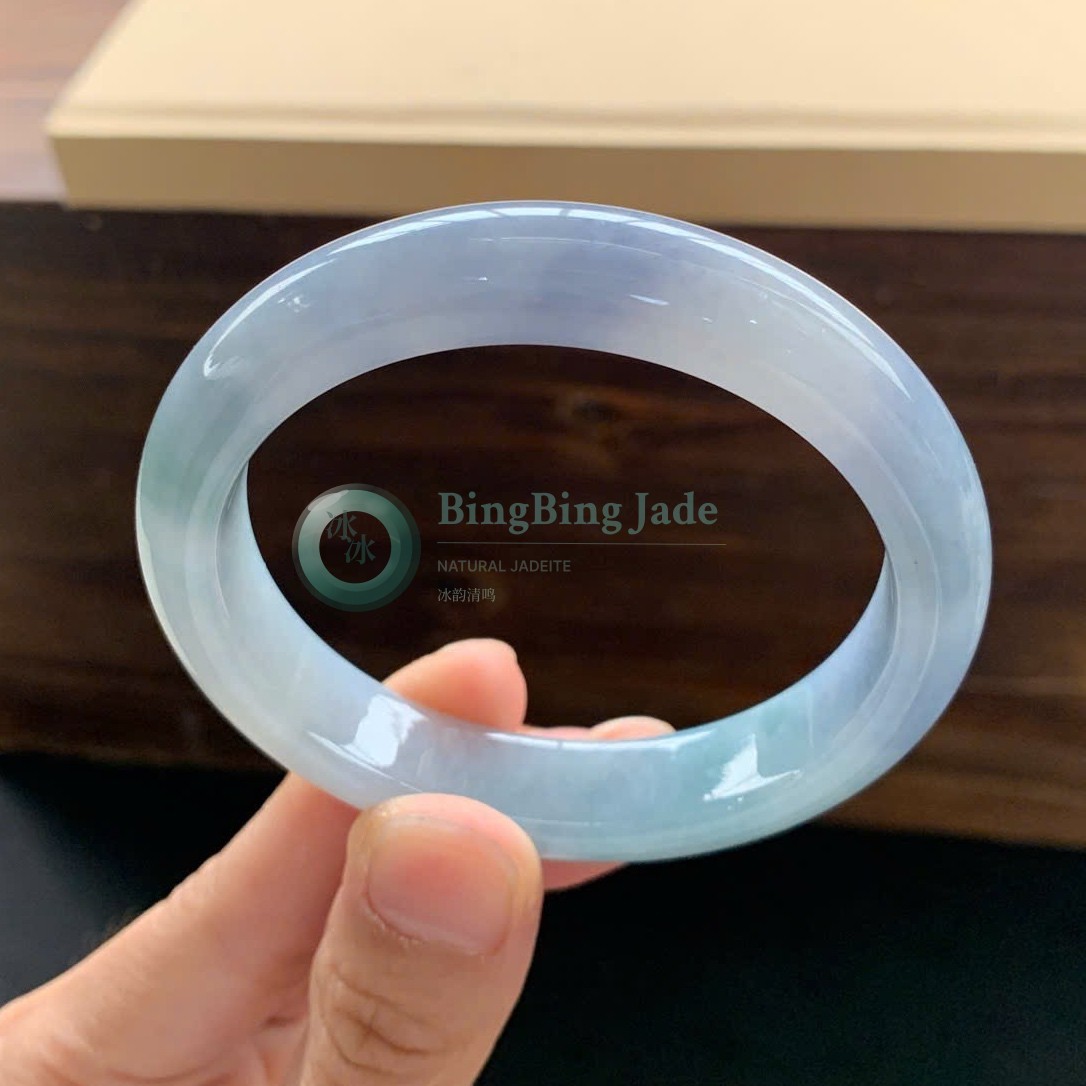 Pale Lavender and Teal-Emerald Veil Jadeite Bangle 55.7mm