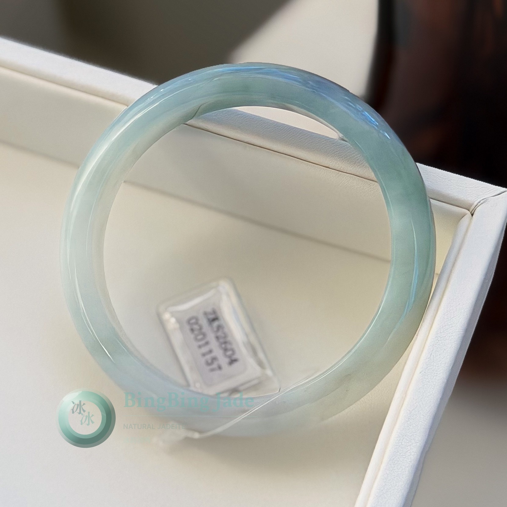 Milky Blue-Green Crystalline Jadeite Bangle 56.8mm