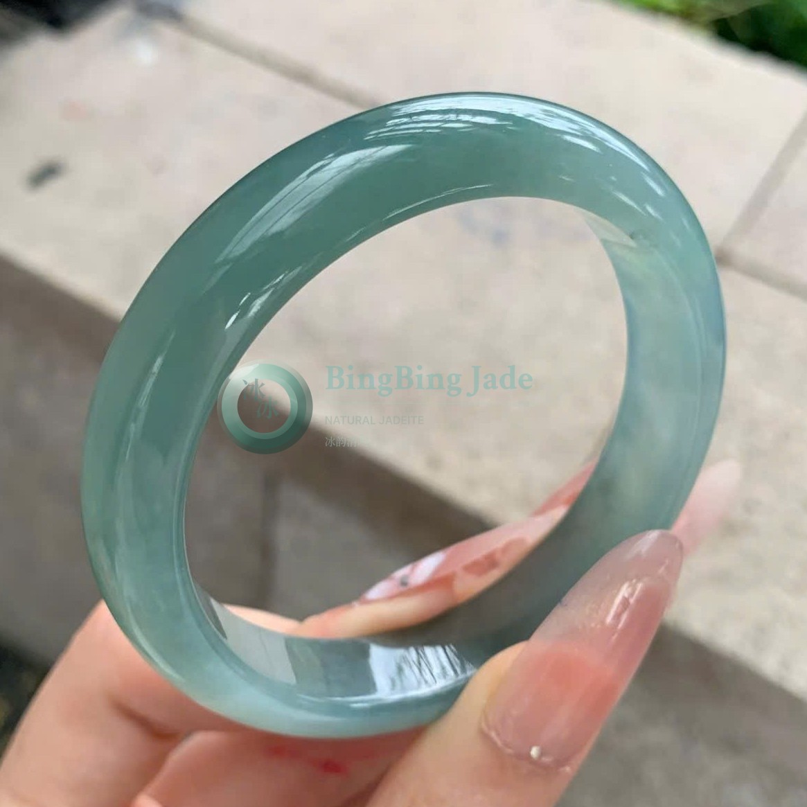 Oily Blue-Green Icy Bangle 55.8mm — Still Water Translucency