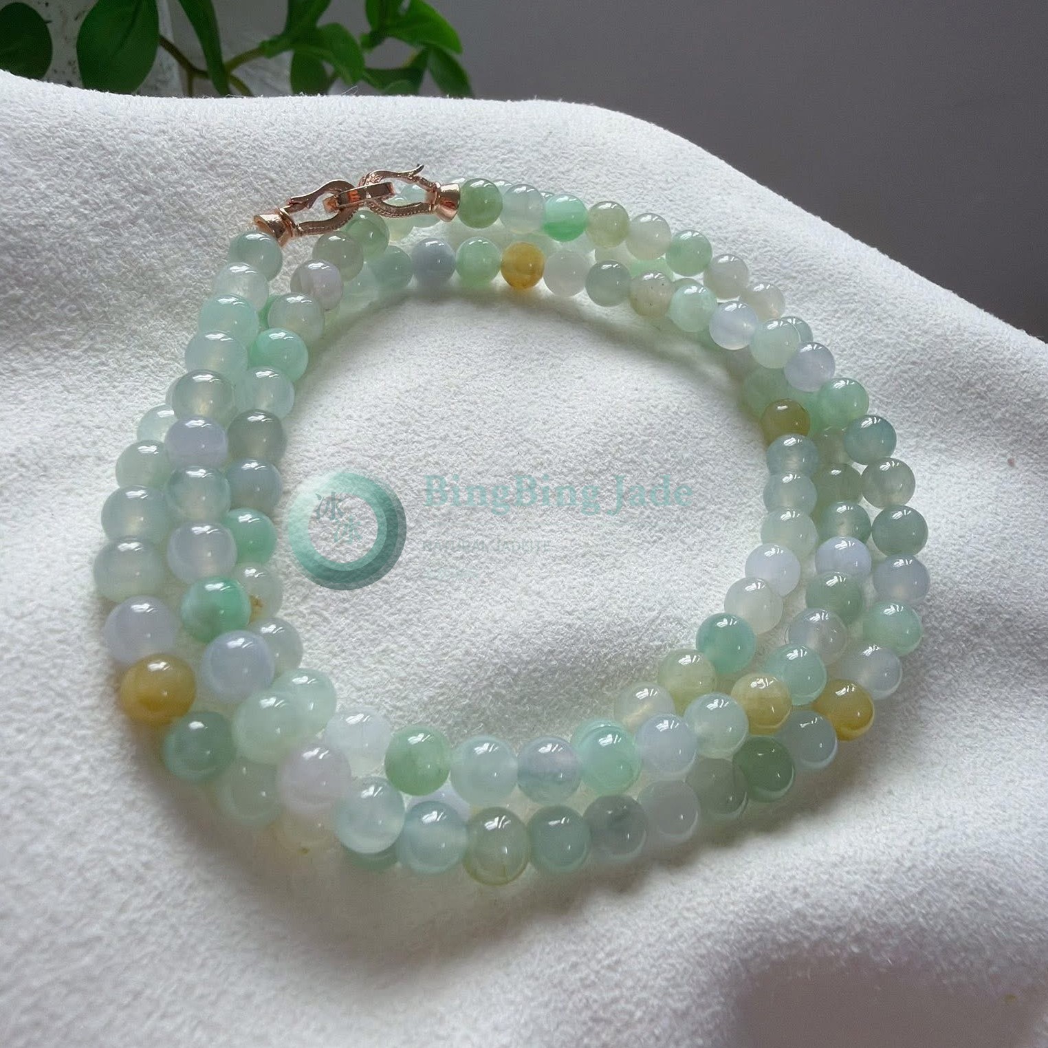 Spring Meadow Multi-Color Jadeite Bead Necklace — Icy Greens, Lavender & Honey