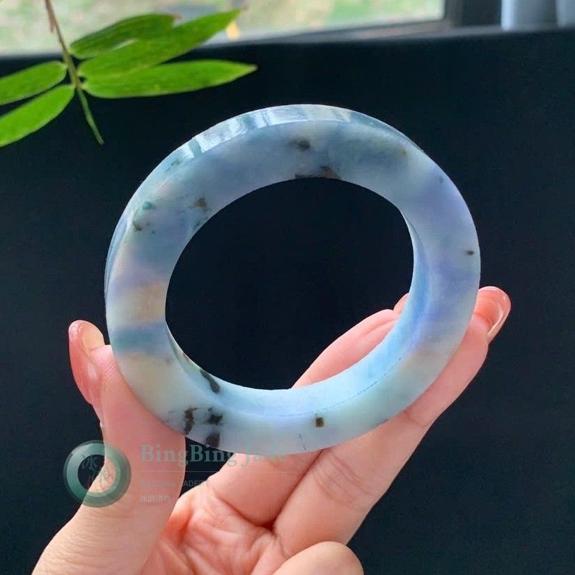 Monet's Palette — Icy Lavender & Blue Raw Bangle Blank with Amber Drifts
