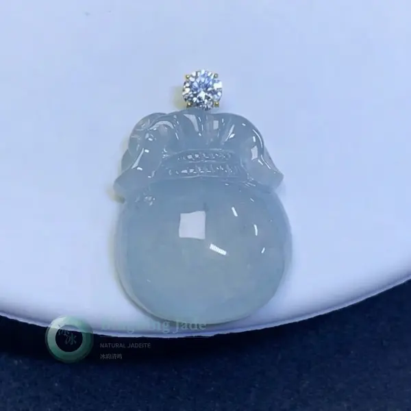 Icy Translucent Money Bag Pendant with 18K Diamond Bail