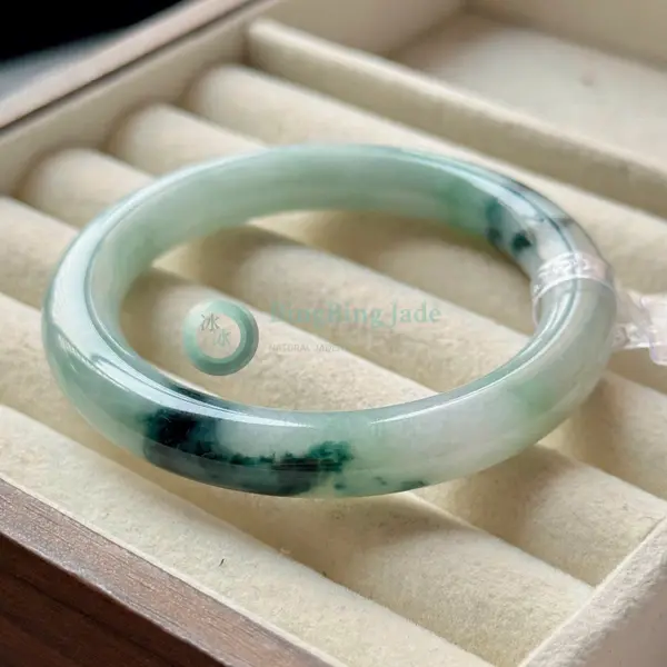 Celadon with Ink Bloom Accents — Round Bangle 52.6mm