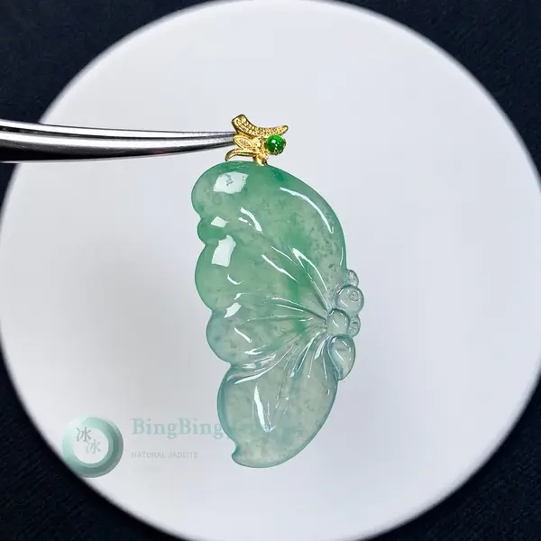 Floating Spring Butterfly Pendant with 18K Gold Bail