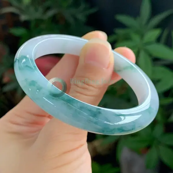 Pale Emerald with Floating Green Clouds Bangle 54mm