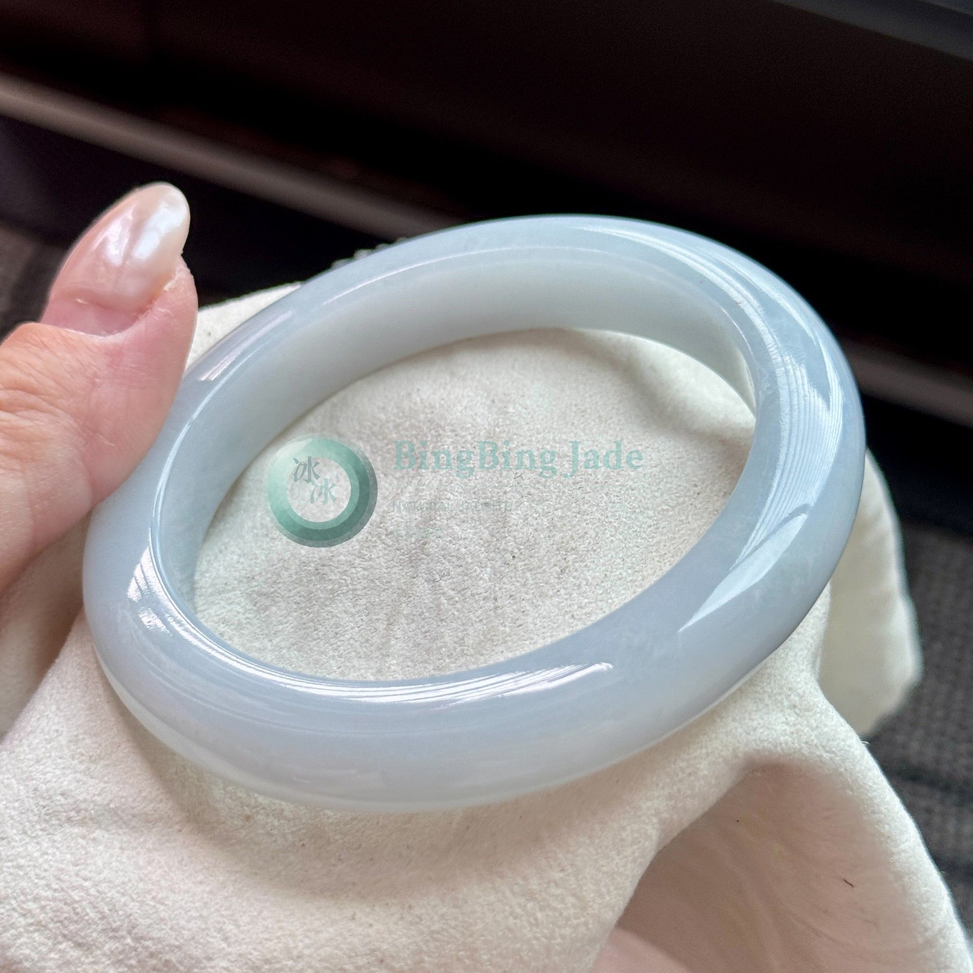 Soft White with Blue Undertone Jadeite Bangle 56mm