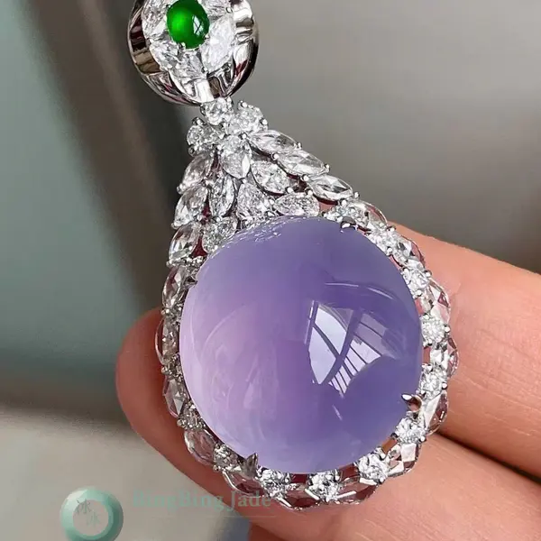 Pigeon Egg Violet Cabochon Pendant with Imperial Green Accent