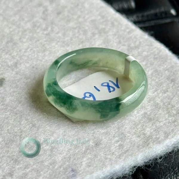 Icy Band with Floating Emerald Clouds — Jadeite Ring 18.7