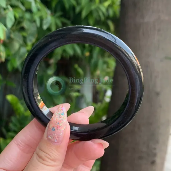 Midnight Ink Jadeite Bangle 54.5mm — Hidden Emerald Glow