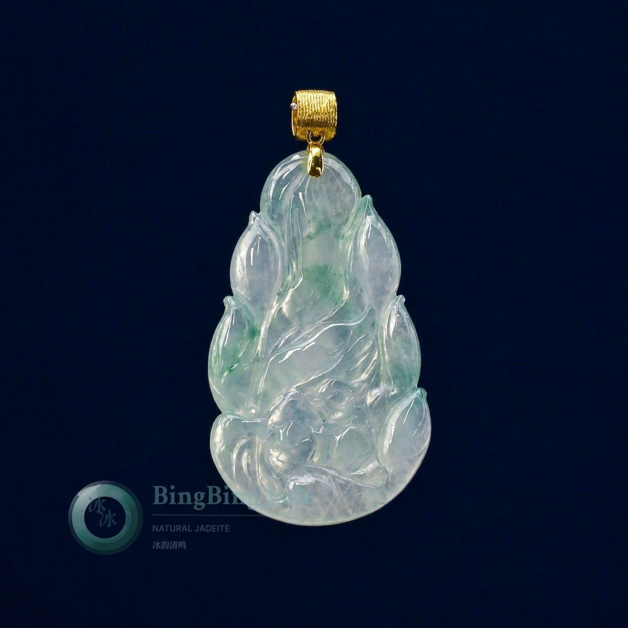 Icy Glutinous Fox Spirit Pendant with Floating Green Wisps