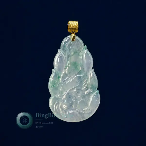 Icy Glutinous Fox Spirit Pendant with Floating Green Wisps