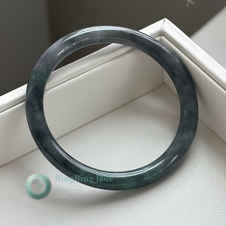 Deep Ocean Teal Jadeite Bangle — Moody Blue-Green with Quiet Depth 54.1mm