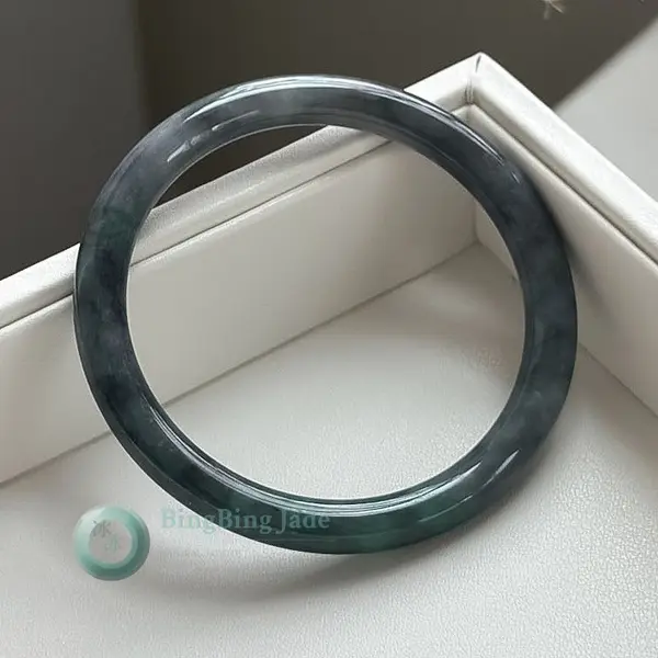 Deep Ocean Teal Jadeite Bangle — Moody Blue-Green with Quiet Depth 54.1mm