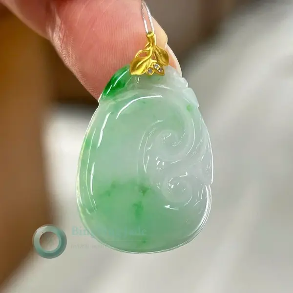 Spring Bloom Ruyi Pendant — Floating Emerald Wisps in Icy Celadon