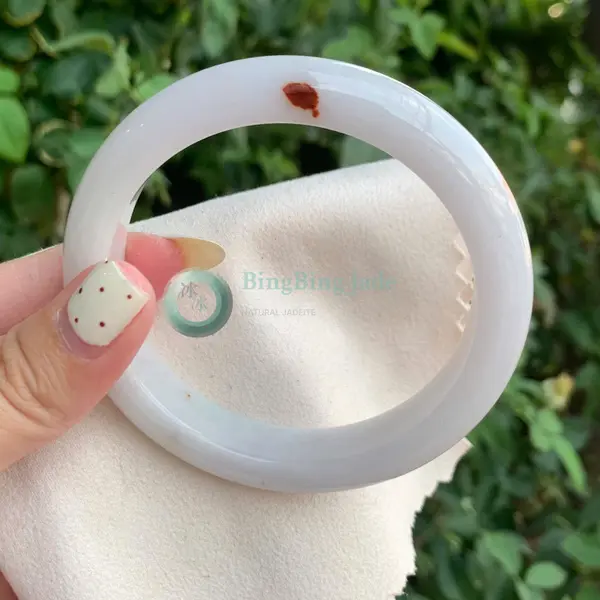 Milky Porcelain Bangle with Cinnabar Kisses 58mm