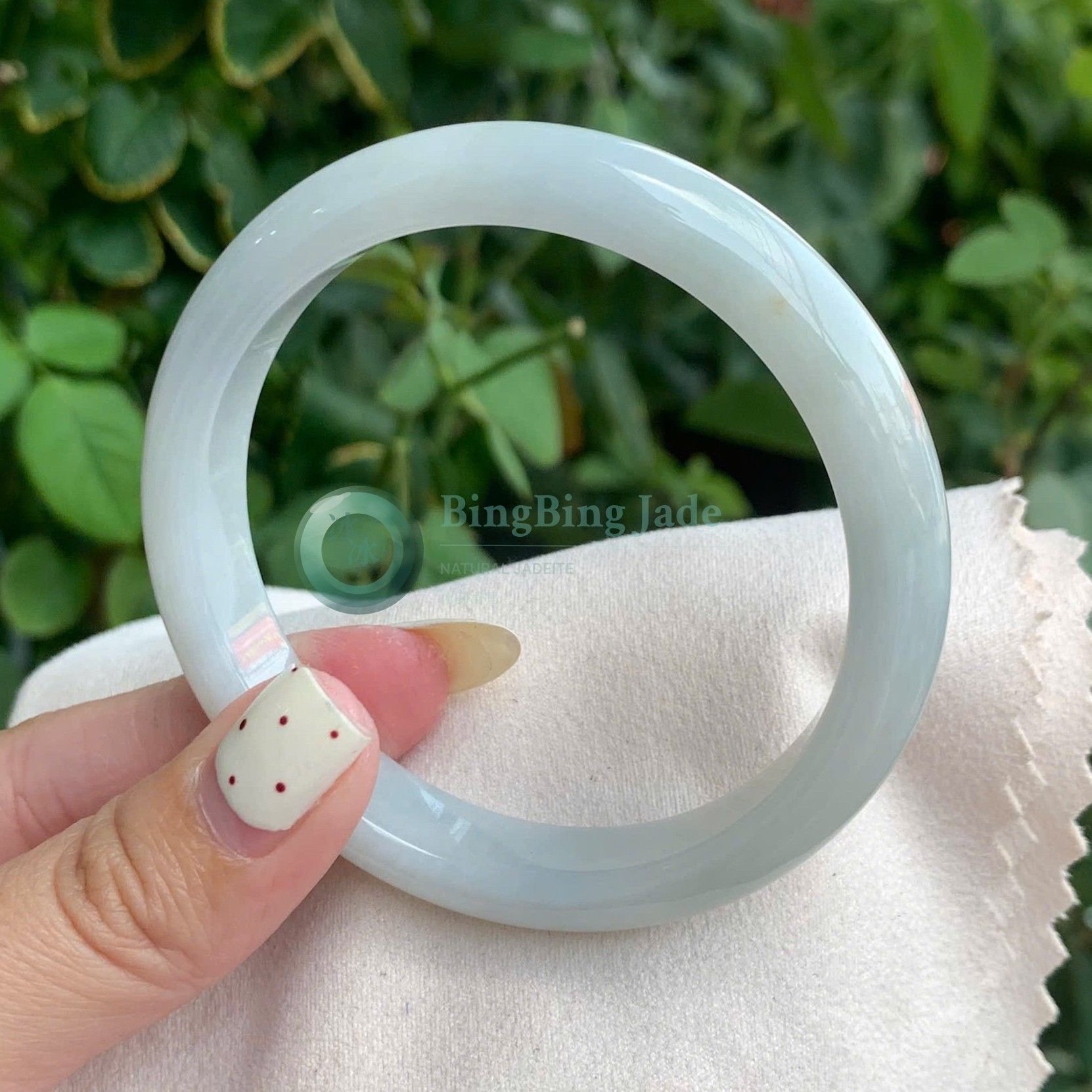 Pale Blue-White Jadeite Bangle 53.8mm — Soft Jelly Glow