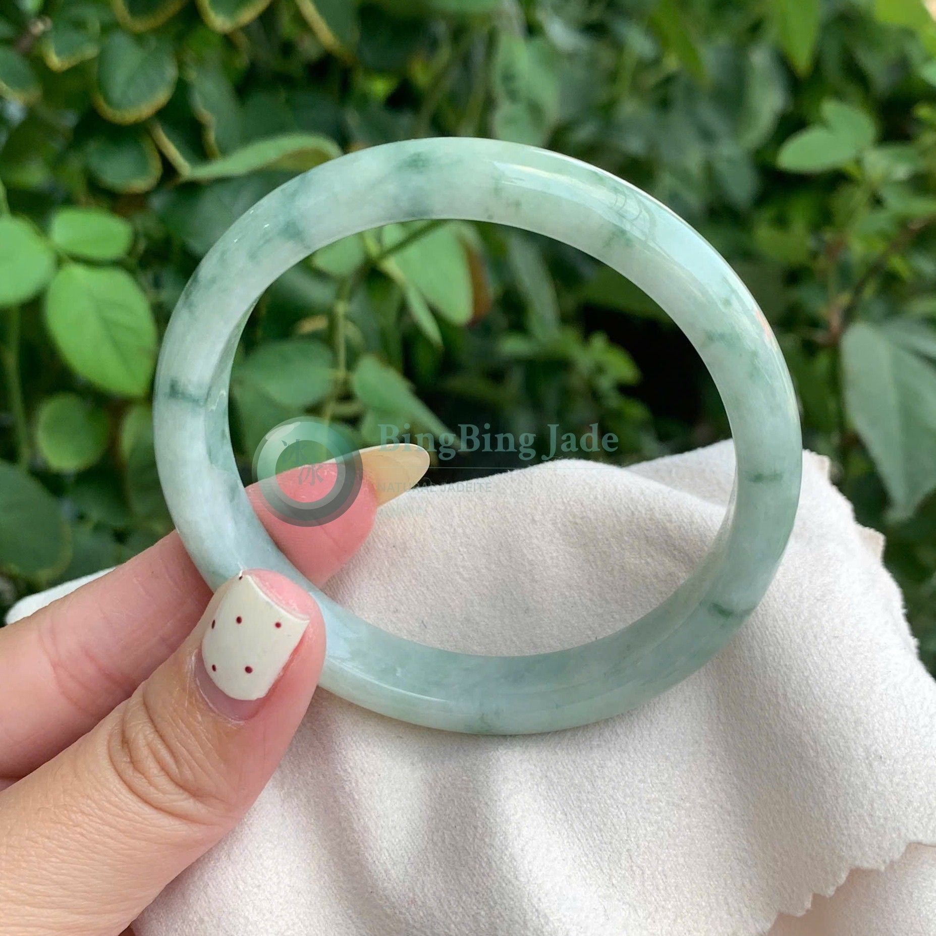 Misty Celadon with Drifting Green Veils — Jadeite Bangle 54.9mm