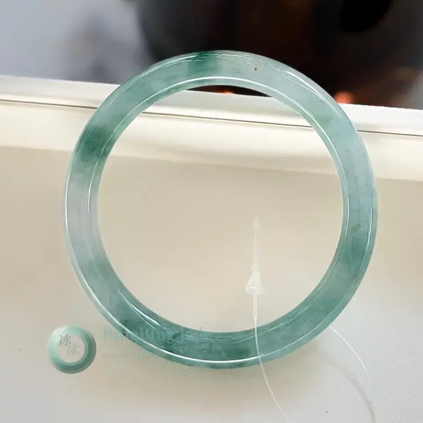Serene Teal Translucency with Ink and Koi Dots — Bangle 57mm