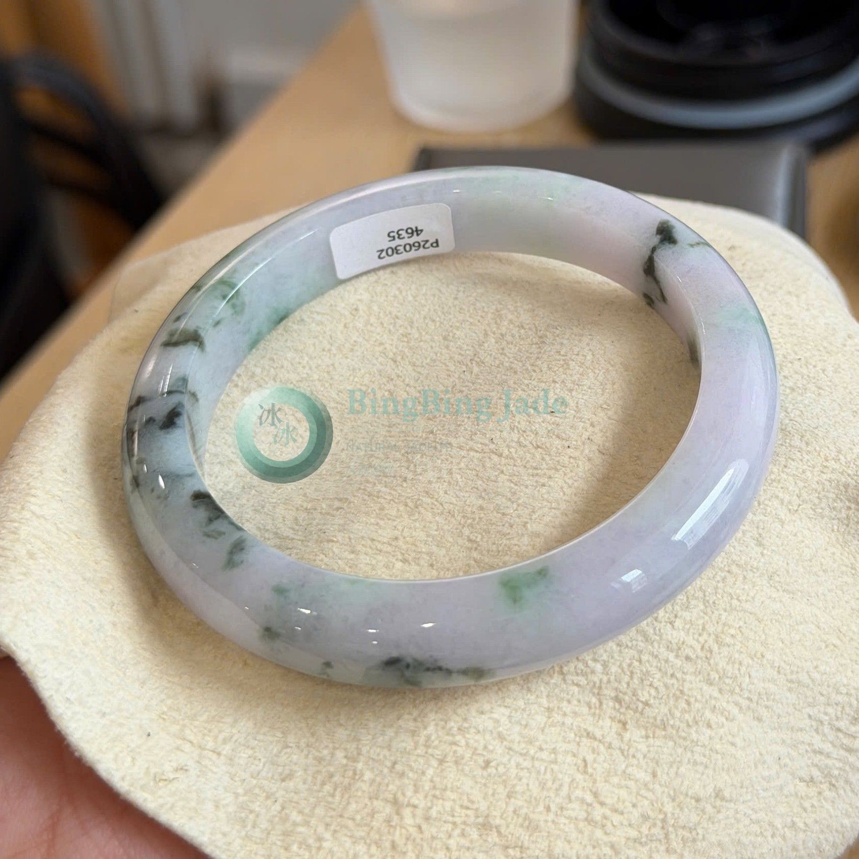 Pink-Lavender Bloom with Floating Green Moss Bangle 58mm