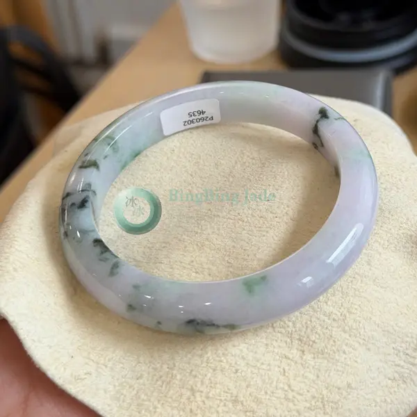 Pink-Lavender Bloom with Floating Green Moss Bangle 58mm