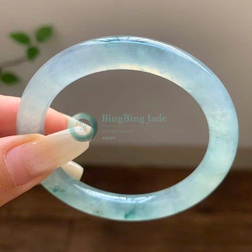 Icy Blue-Green Jelly Bangle with Drifting Teal Veins 50mm