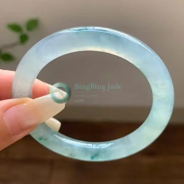 Icy Blue-Green Jelly Bangle with Drifting Teal Veins 50mm