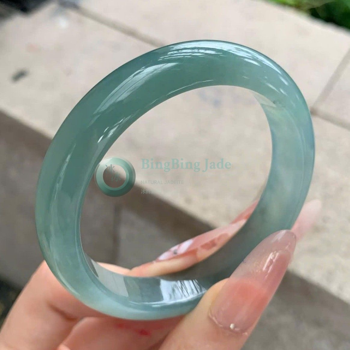 Oily Blue-Green Icy Bangle 55.8mm — Still Water Translucency