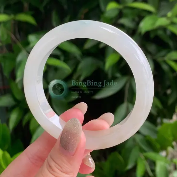 Soft Milky Glow with Whispered Green — Round Bangle 53.6mm