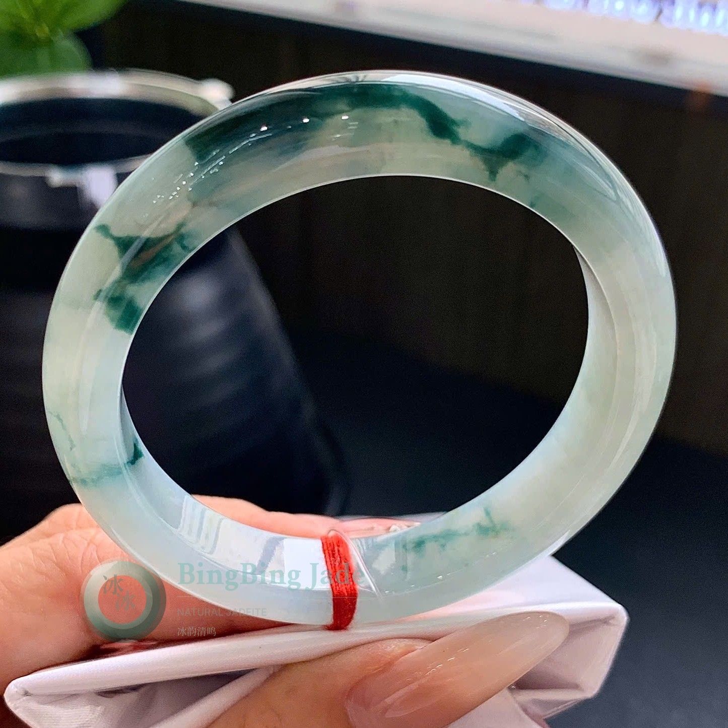 Glacial Bangle with Floating Emerald Clouds 53.5mm