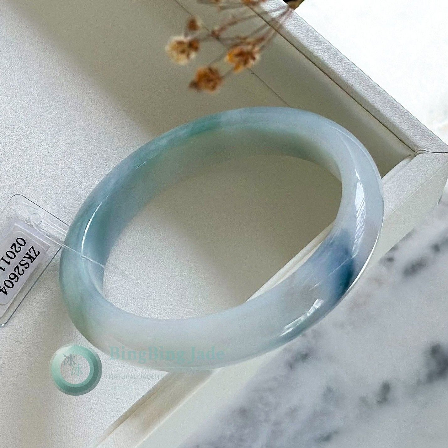 Rare Tri-Color with Drifting Blue Veil and Emerald Jadeite Bangle 57.8mm