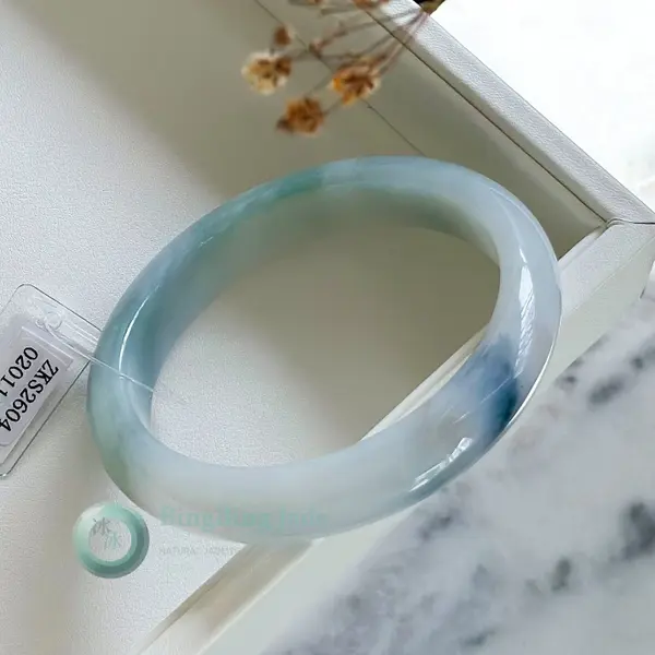 Rare Tri-Color with Drifting Blue Veil and Emerald Jadeite Bangle 57.8mm