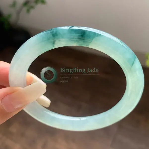 Icy Aqua with Emerald Drift Jadeite Bangle 57mm