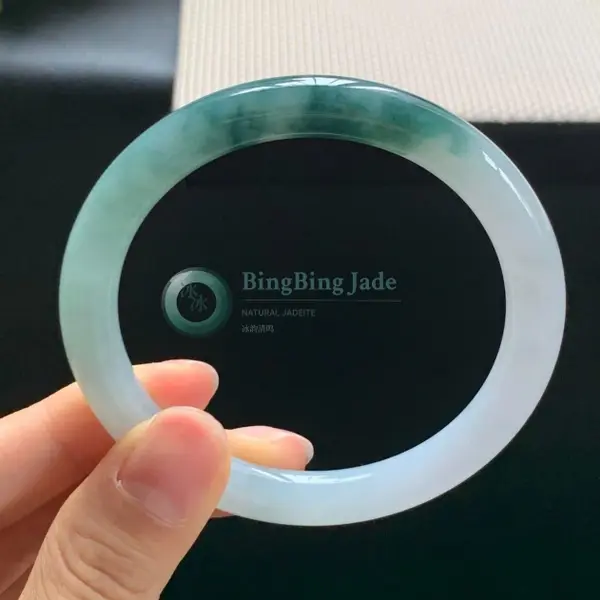White Pale Celadon with Floating Green Clouds Bangle 54.8mm