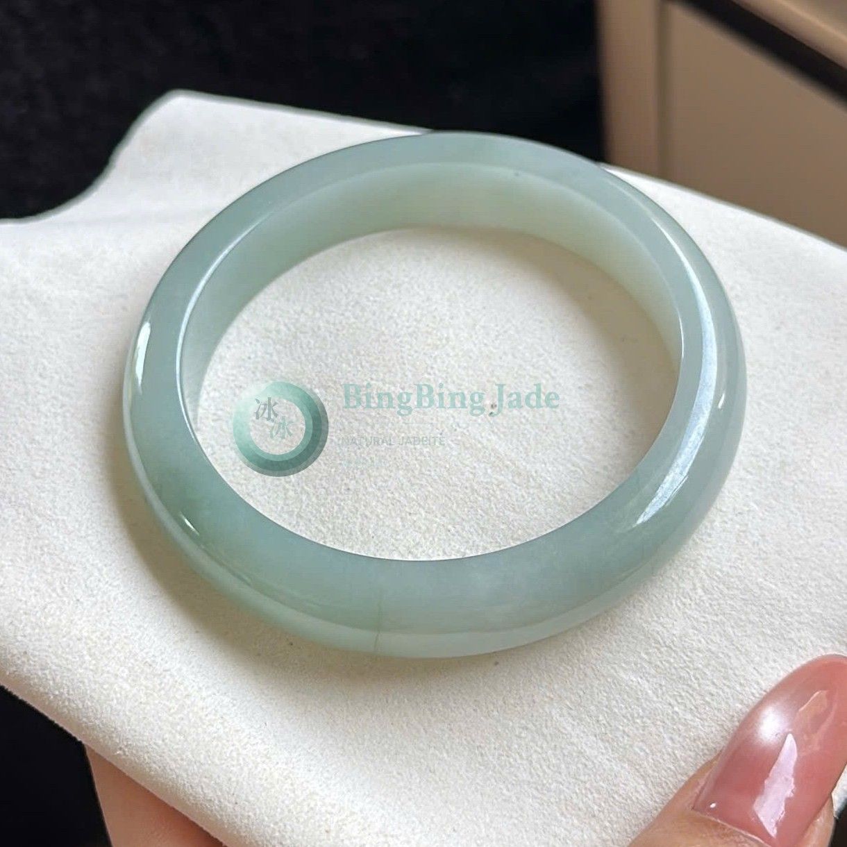 Soft Celadon Jadeite Bangle 57mm — Quiet Glow, Gentle Translucency