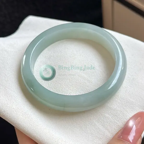 Soft Celadon Jadeite Bangle 57mm — Quiet Glow, Gentle Translucency