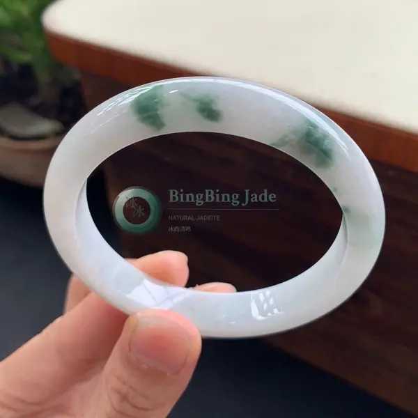 White with Emerald Floating Blooms and Koi Bangle 55mm