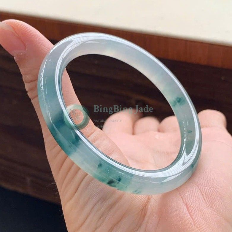 Icy Blue Floating Emerald Jadeite Bangle 53.5mm