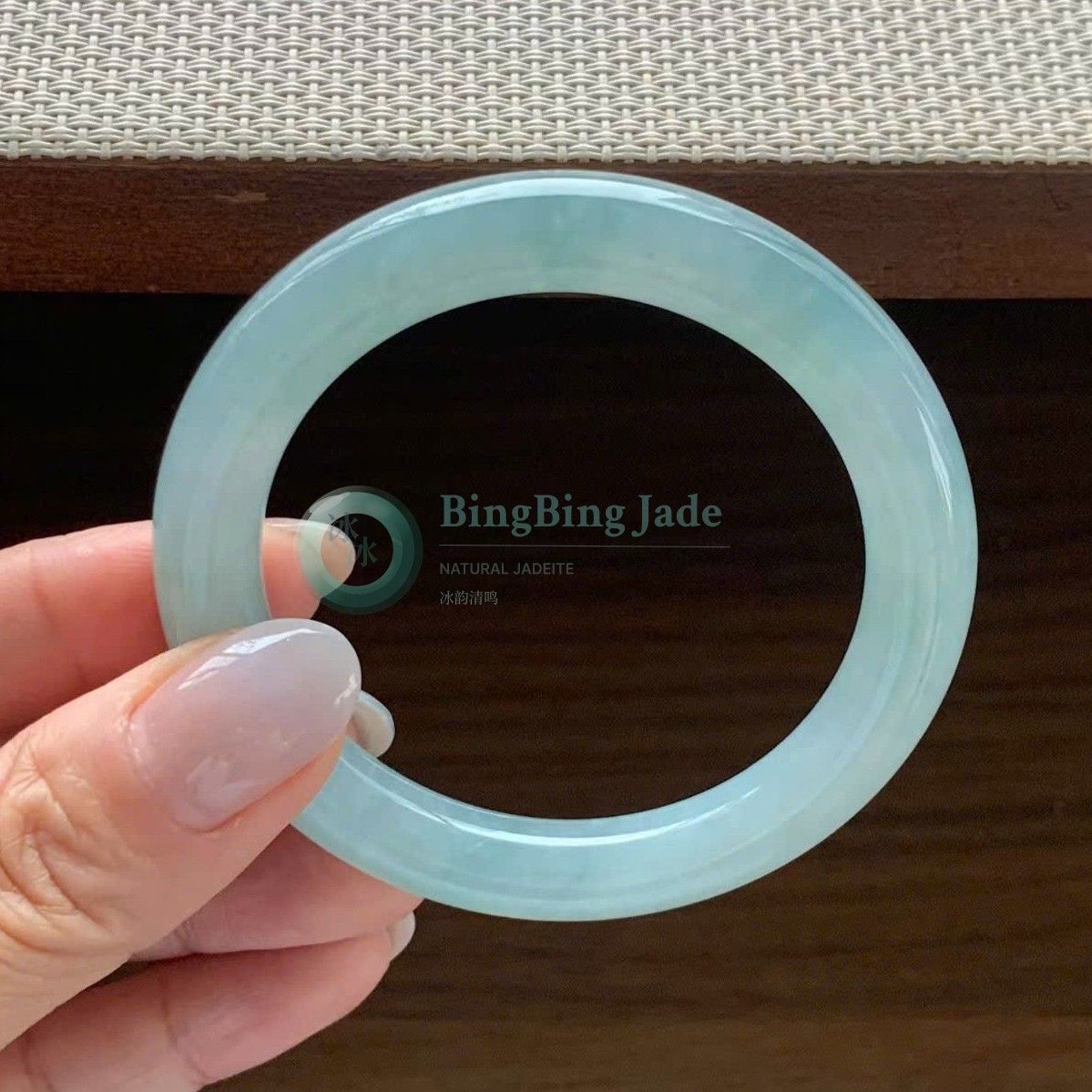 Pale Aqua Round Bangle 53mm — Cotton Veil Translucency