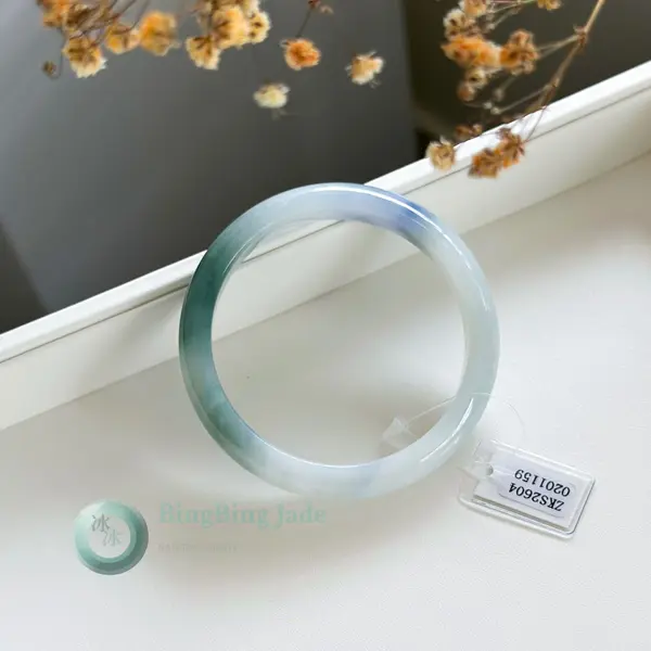 Blue-Green Floating Floral Jadeite Bangle 58.6mm