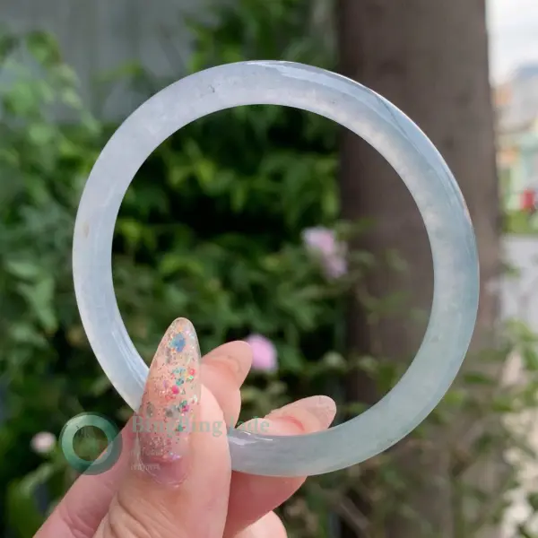 Icy White-Green Hue Mist Jadeite Bangle 51mm